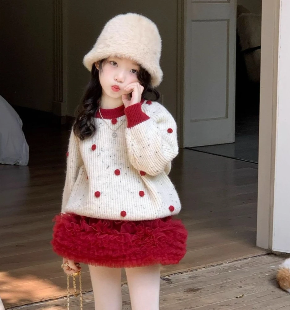 Children Sweater Autumn and Winter New Girls Fashion Three-dimensional Ball Thick Sweater Knitted Sweater