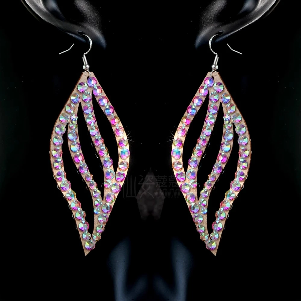 

Customized BellyDance Accessories Oriental Dance Earring Shining Handmade Performance Earrings Colorful Diamonds Belly Dancewear