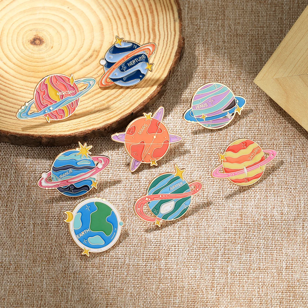 

Enamel brooch, planet, personalized badge, jewelry, necktie