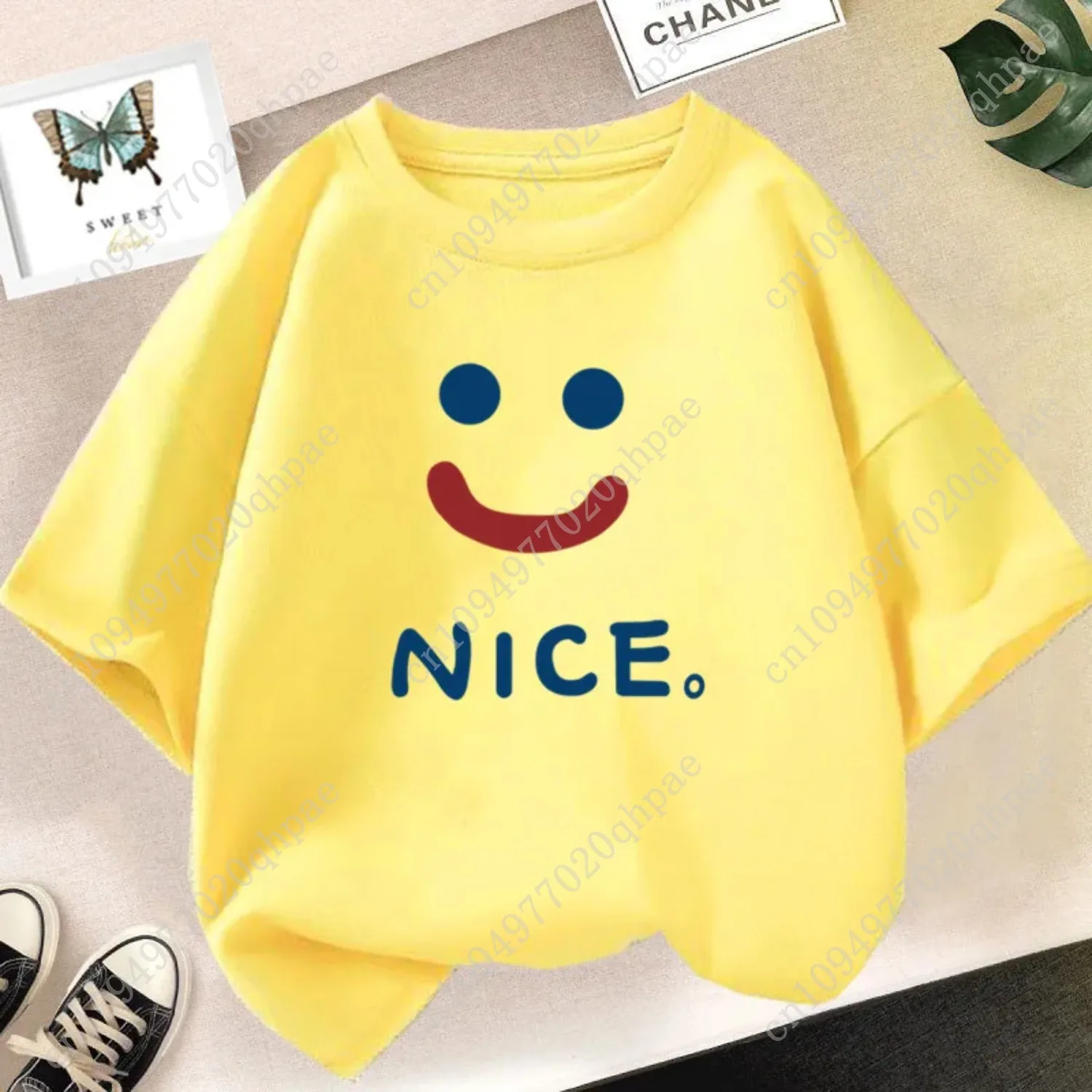 Happy Smile Design Girls Tshirt Kids Street Top traspiranti Personalità Abbigliamento in cotone T-shirt sportive estive fresche