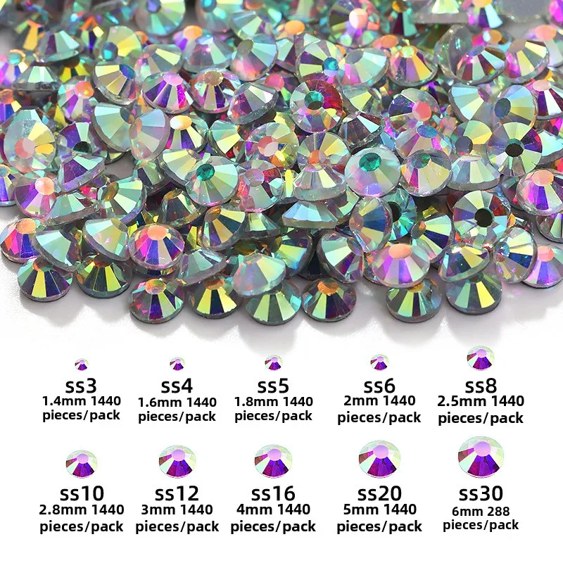 Rhinestones JUNAO SS3 SS4 SS5 SS6 SS8 SS10 SS12 SS16 SS20 SS30 SS40 SS50 Clear Glass Rhinestones Crystal AB Non Hotfix Strass