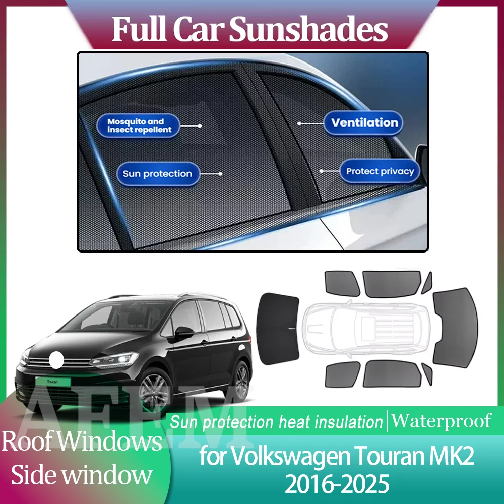 Солнцезащитные шторки для Volkswagen VW Touran MK2 5T 2016~2025: Комплект аксессуаров для лобового стекла, окон и люка