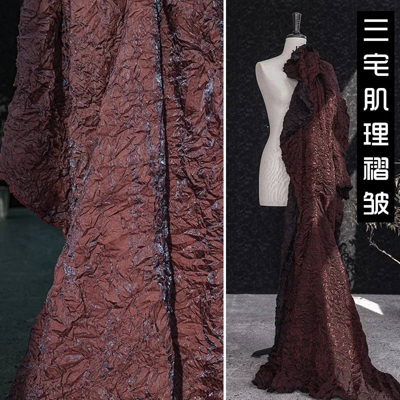 Wine red clothing Miyake glass pleated fabric dress and shirt