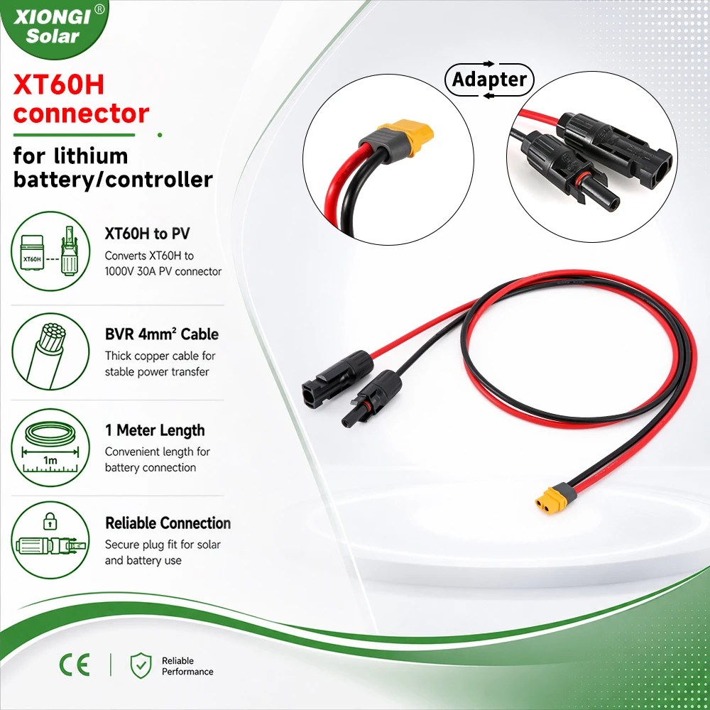 Solar to XT60 Charge Extension Cable 12AWG Compatible with Mc-4 to XT60 Adapter Cable for XT60 Input Port Portable Power Station