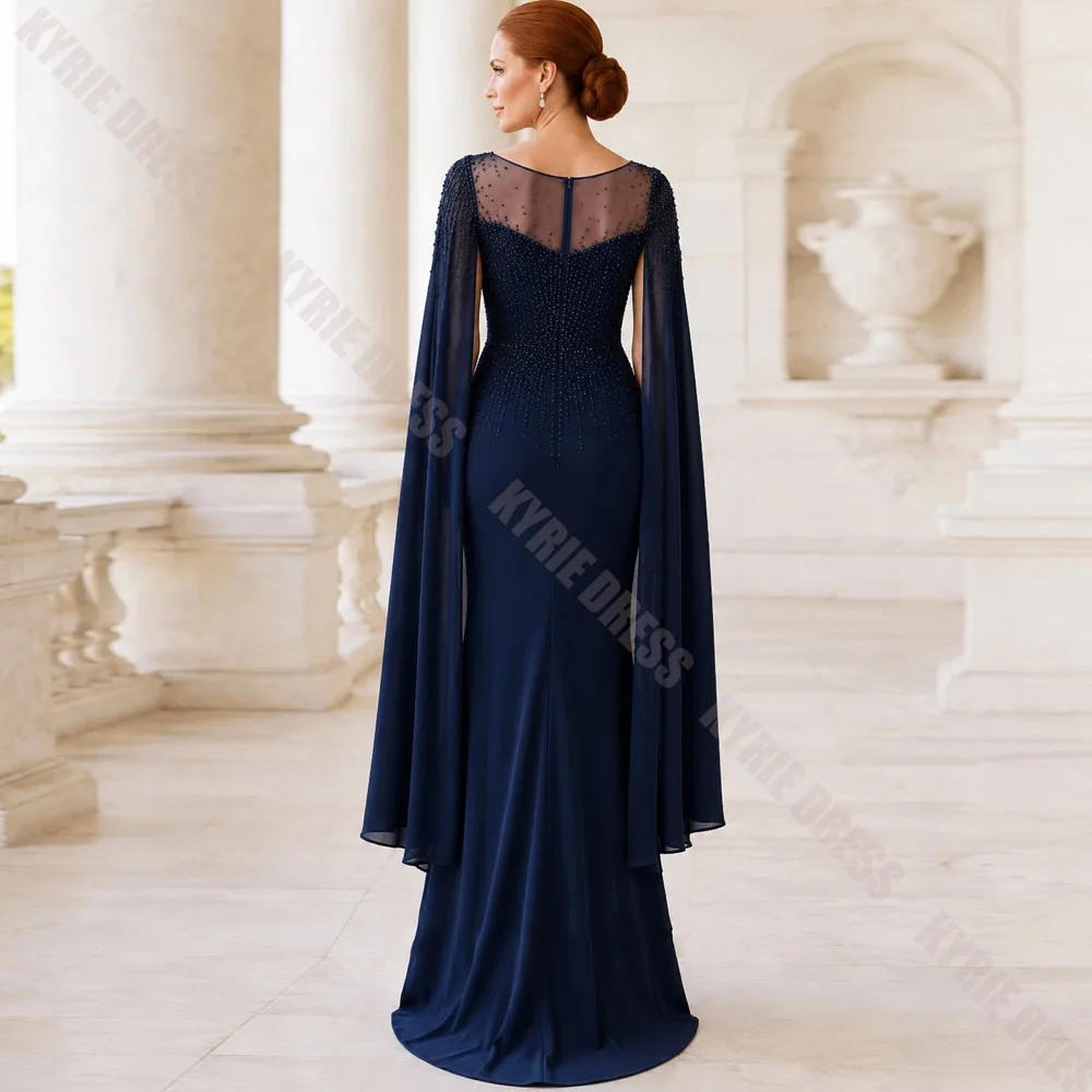 Customized Mother of The Bride Dresses Cape Sleeves Boat Neck Beading Mermaid Chiffon Women's Wedding Guest Party Evening Gowns