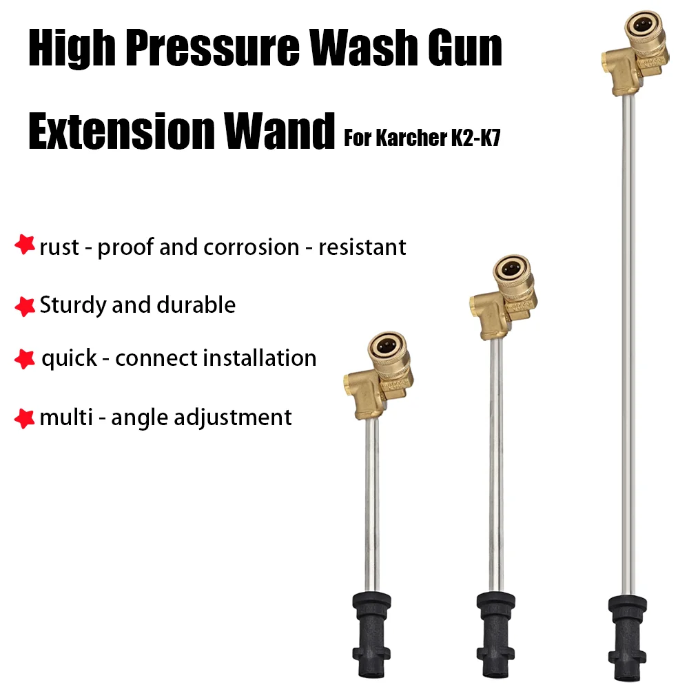 High-Pressure Wash Gun Extension Wand–Multiple Specs lenght for Karcher K2/K3/K4/K5/K7–180° Pivoting Coupler & Nozzles Included
