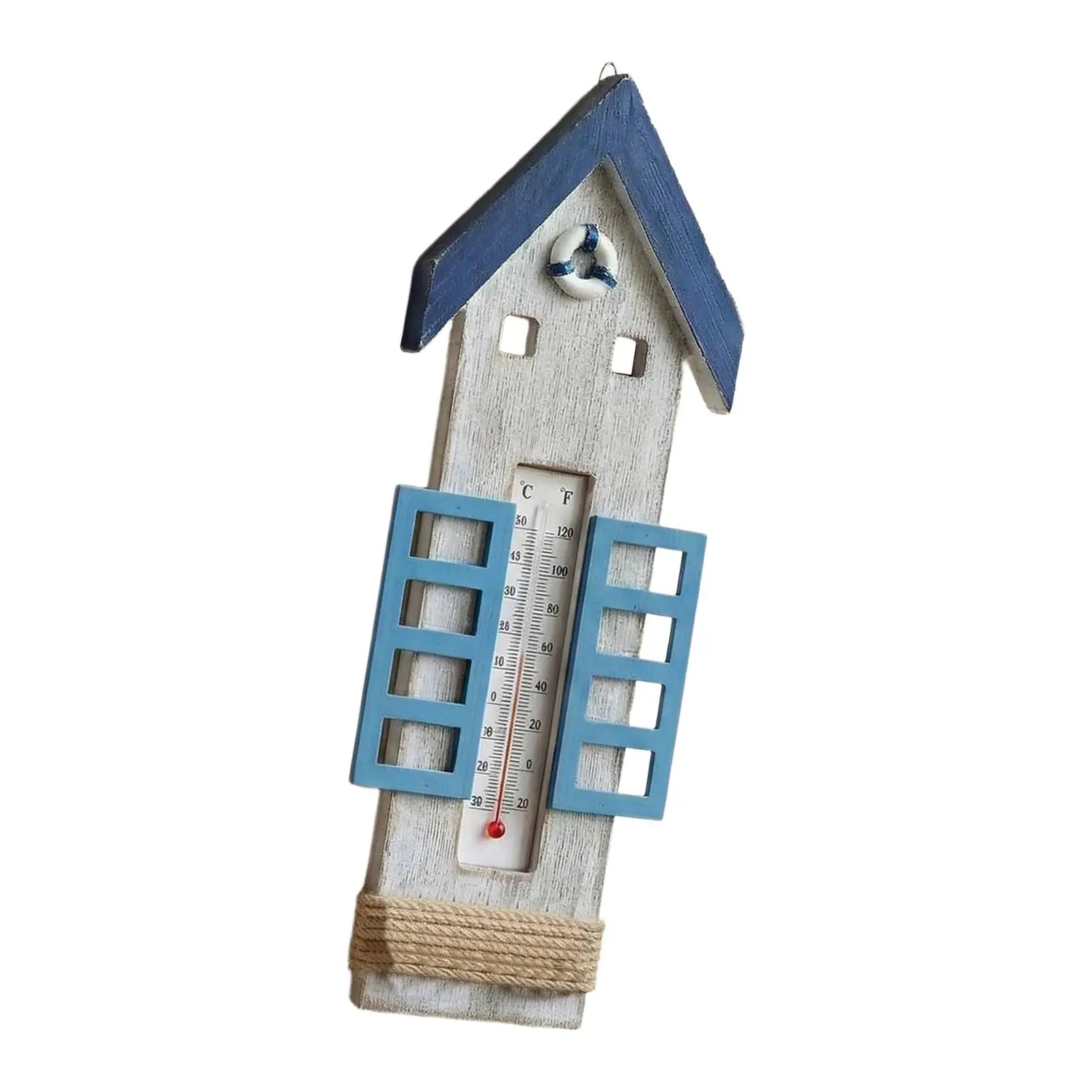 Nautical Style Wooden Wall Temperature Gauge Indoor Outdoor Thermometer Sculpture for Entryway Nursery Greenhouse