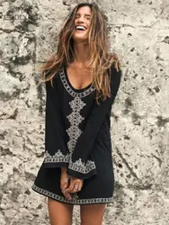 2023 Sexy Boho Summer Beach Dress Women Beachwear Cotton Tunic Plus Size Clothing Loose Woman Clothes Club Party Dress Q71