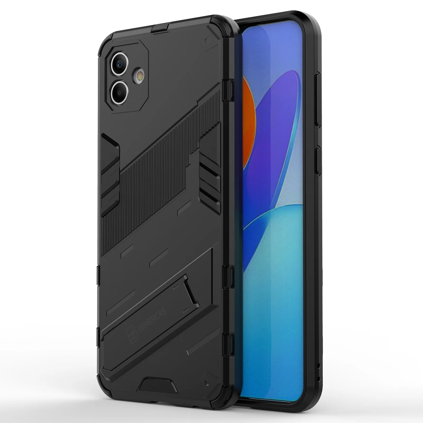 For Samsung Galaxy A04 4G (164.4 x 76.3 x 9.1 mm) Hard PC + Soft TPU Cover Kickstand Anti-scratch Phone Case - Black
