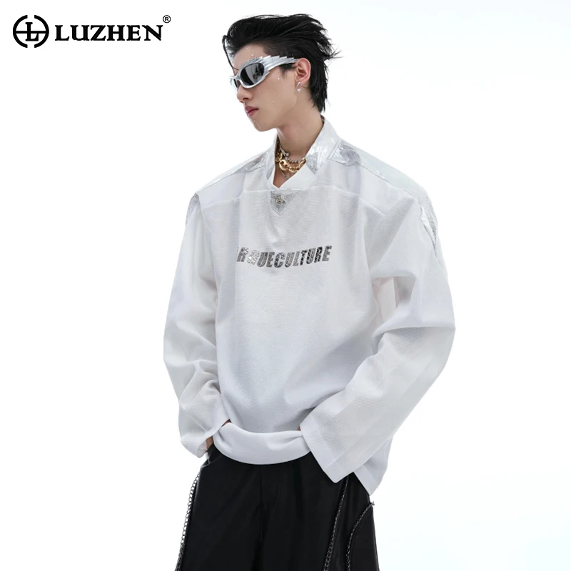 

LUZHEN American Niche Gauze Breathable Long Sleeve T-shirts Men's 2024 New Original Street Thin Shoulder Pad Loose Tops LZ4516