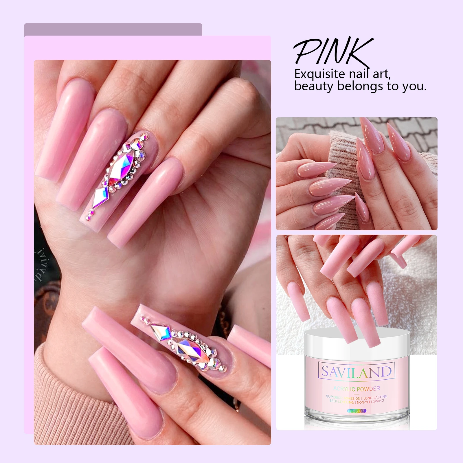 Saviland Pink Acrylic Powder 30g Professional Nail Art Extension Powder for 3D Carving French Manicure No Lamp Needed