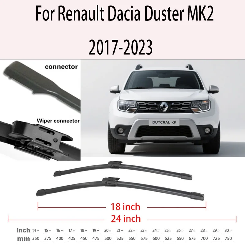 

Front Wiper Blades For Renault Dacia Duster MK2 2017-2023 2018 2019 2020 2021 Windscreen Windshield Window Accessories 24"+18"