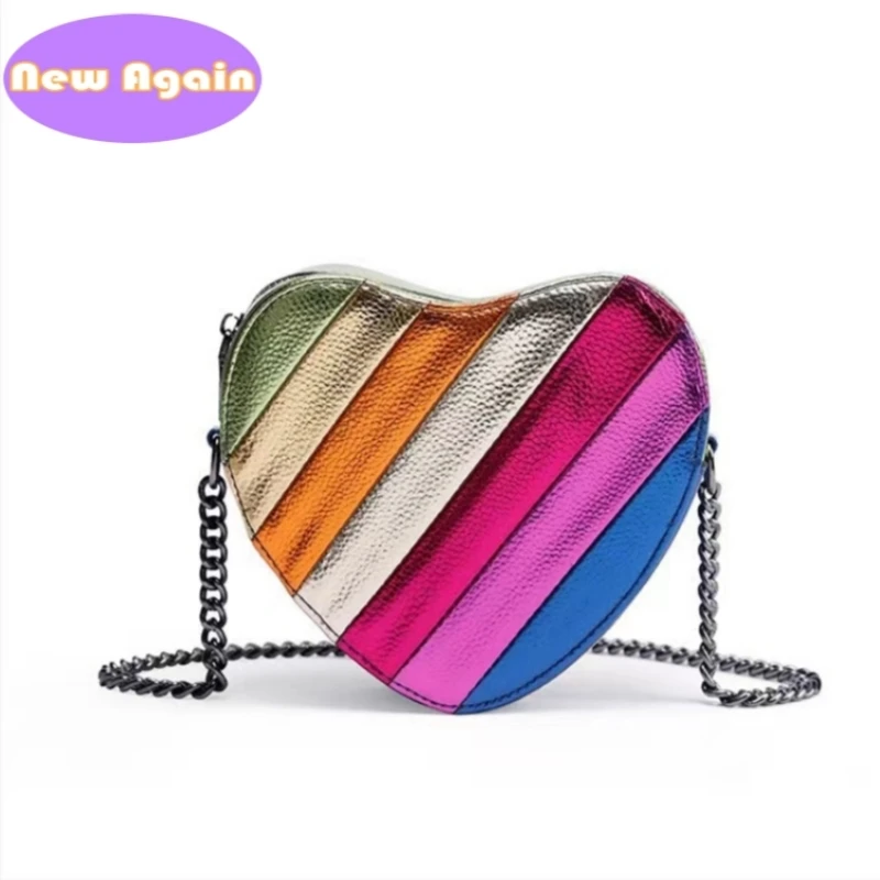 Woman's Rainbow Color Crossbody bags Girls Cool Block Heart Shape Shoulder Bags Teenagers Punk Crossbody Bag money pouch NA284