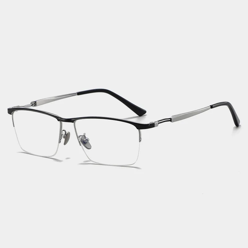 

Pure Titanium Business Semi Rimless Glasses Frame for Men Ultralight Rectangle Optical Eyeglasses Half Frameless Myopia Eyewear