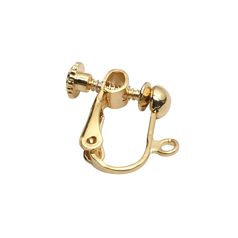 2pcs Diy Jewelry Accessories Gold Color Plated Screw Ear Clip No Pain Ear Hole Ear Clip Converter Earring Material Handmade