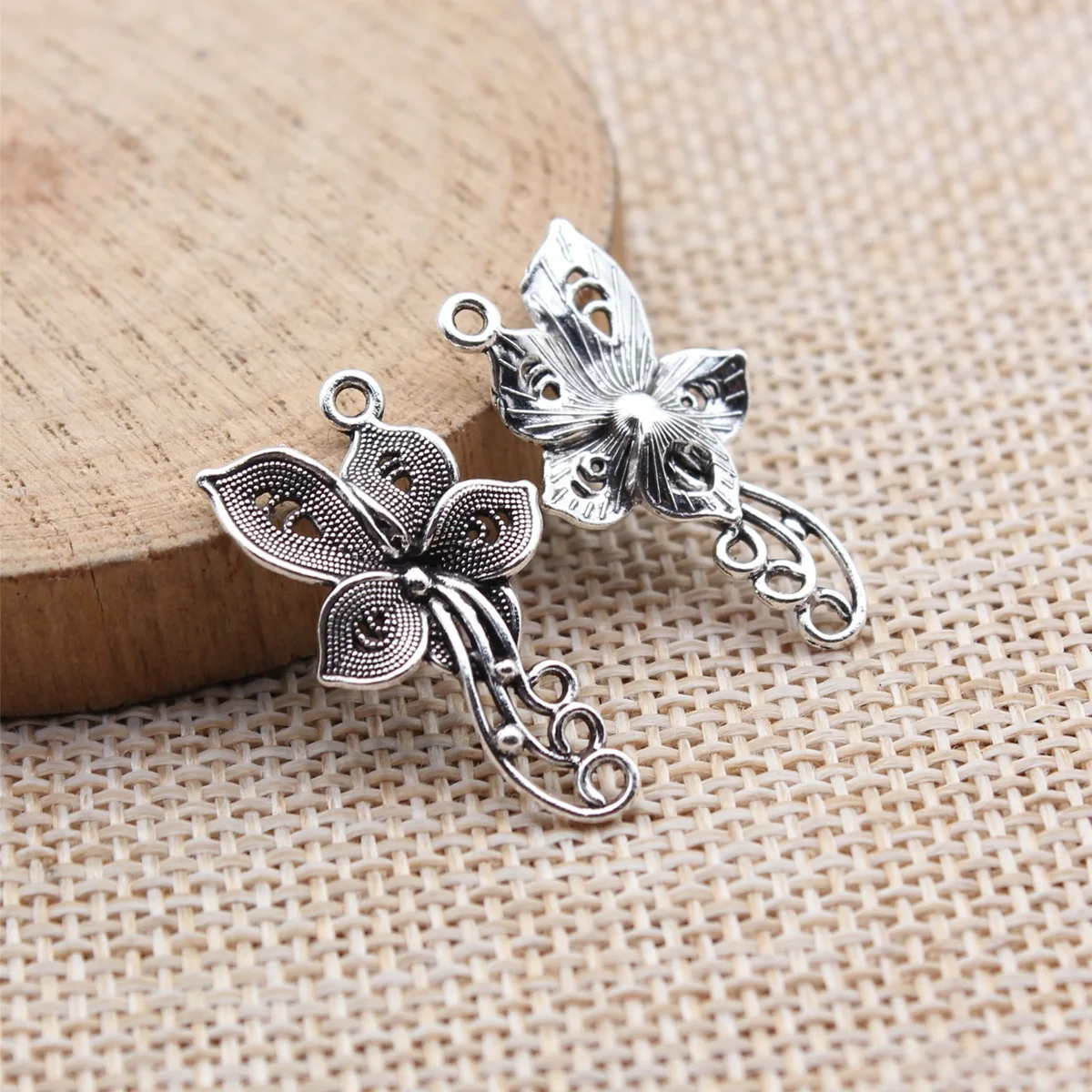 40pcs 27x14mm(1.06x0.55inch) Antique Silver Color Chinese Style Flower Charms Pendants DIY Jewelry Making Accessories