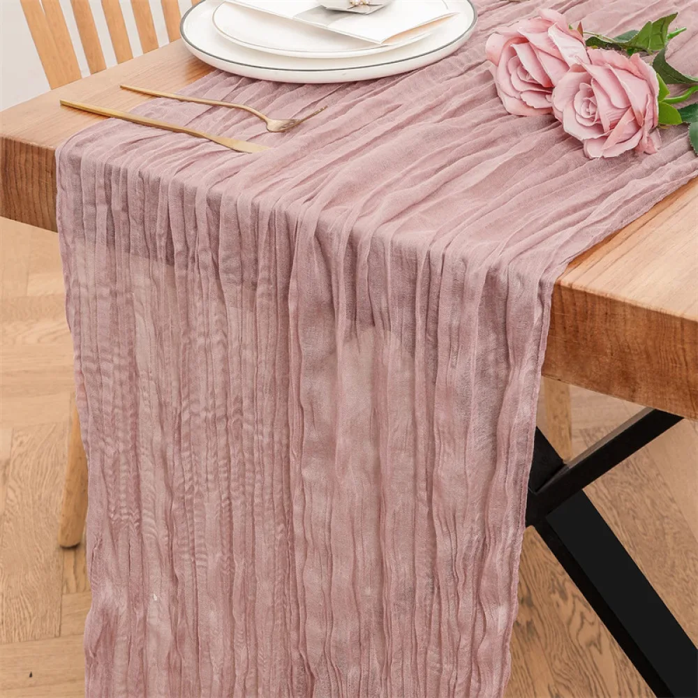 Cheesecloth Table Runner For Wedding Table Decor Rustic Boho Gauze Fabric Tablecloth Soft Wrinkled Style Home Event Supplies