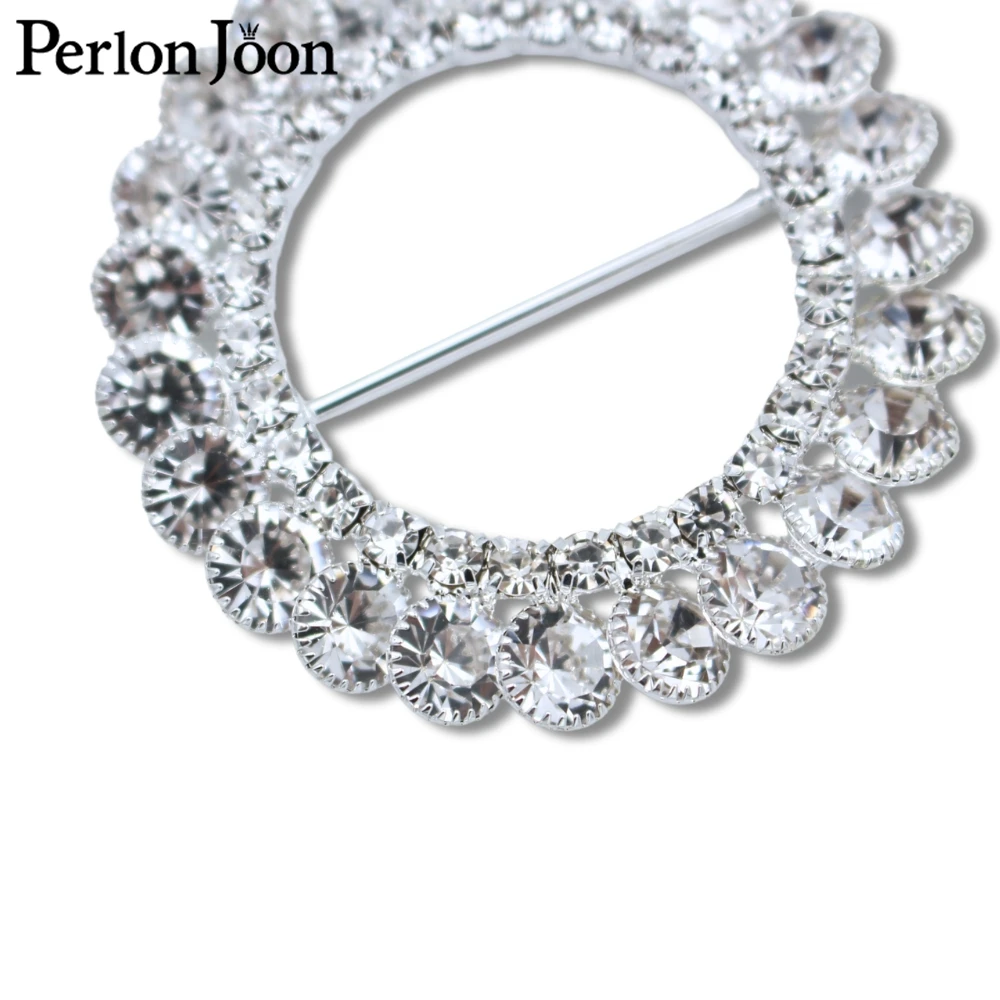 2pcs 5cm(inner 3.2cm) round crystal rhinestons high quality buckle wedding dress ribbon silver crystal shoes buckel KT029
