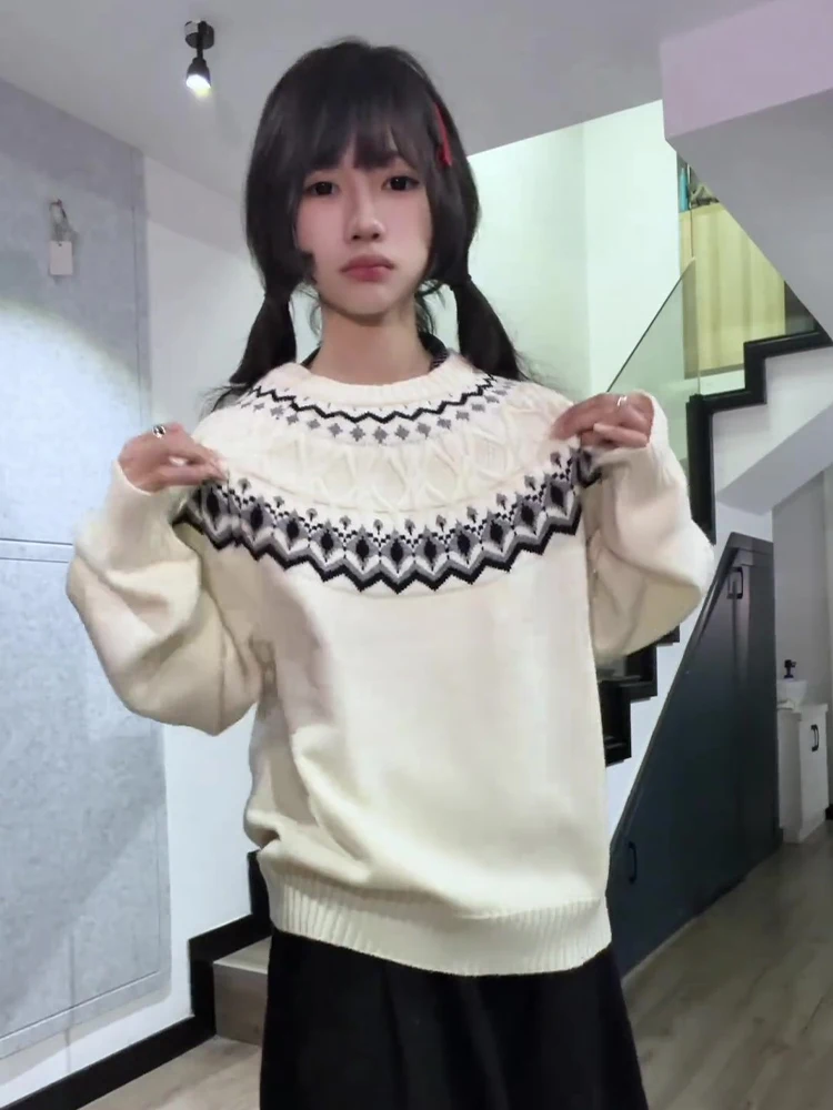 

Американский ретро-свитер Fair Isle для мужчин и женщин, зимний, с вышивкой, вязаный, премиум-класса, базовый слой для ношения под одеждой