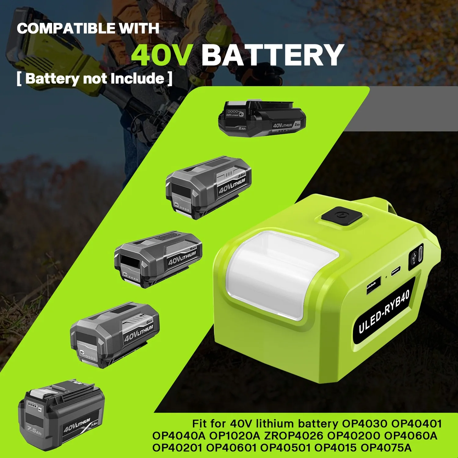 

Power Battery Adapter Converter With LED Light For OP4030 OP40401 40V Battery Power Tool Accessories And Parts Battery Adapter