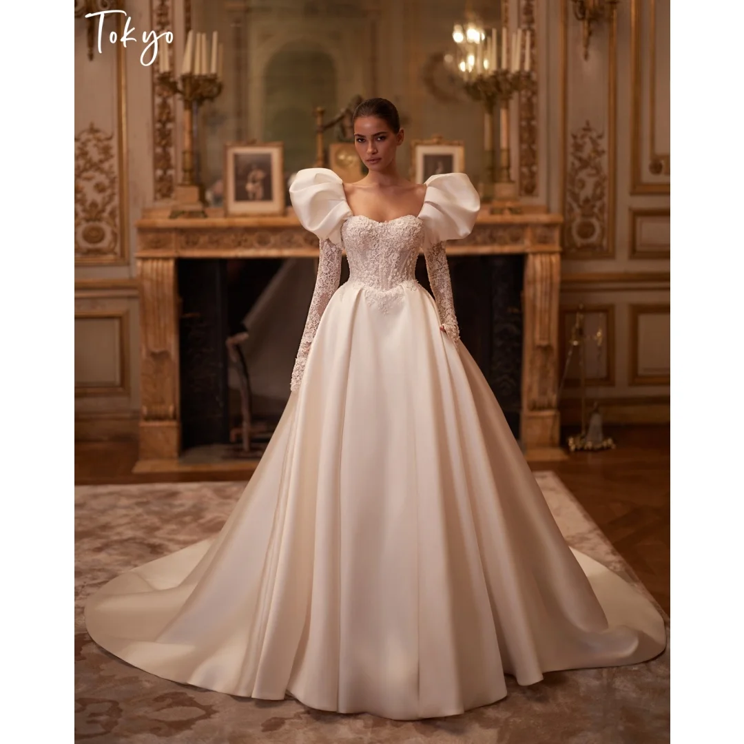 Tokyo Customized Sweetheart Neck Puff Sleeve Prom Dress Cathedral Train vestidos de noche Ball Gown Corset Evening Dresses 2026