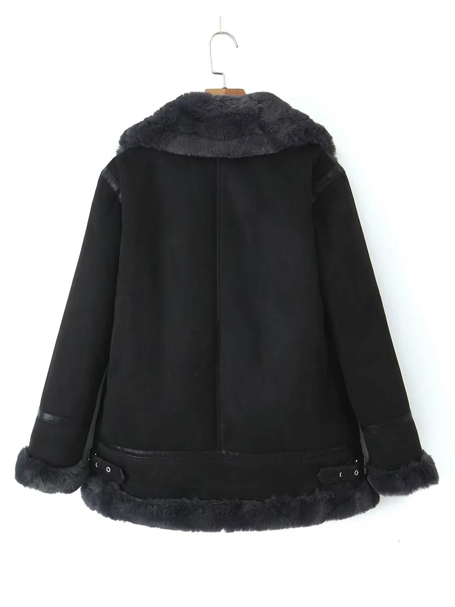 Winter Faux Fur Women Sheepskin Waistcoat Jacket Chic Lady Moto Biker Leather Jacket Fleece Warm Coat Woman Leather jacket