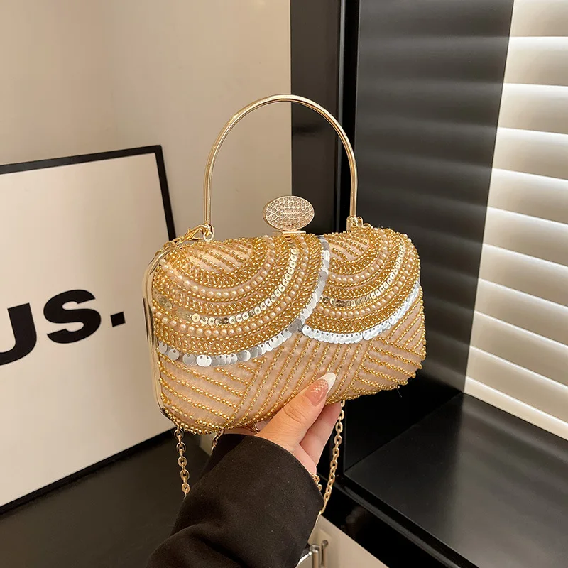 

Вечерняя сумка с блестками, модная французская винтажная сумка на плечо с цепочкой, банкетный клатч, сумки через плечо для свадебной вечеринки, женский повседневный кошелек