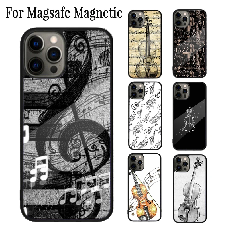 Musical Notes Violin Classical Magnetic Phone Case For iPhone 16 15 14 Plus 13 12 Mini 11 Pro Max Magsafe Wireless Cover