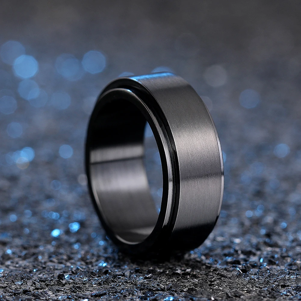 Huitan Black Stainless Steel Ring for Women/Men Simple Design Party Statement Accessories Trendy Daily Wearable Hiphop Jewelry