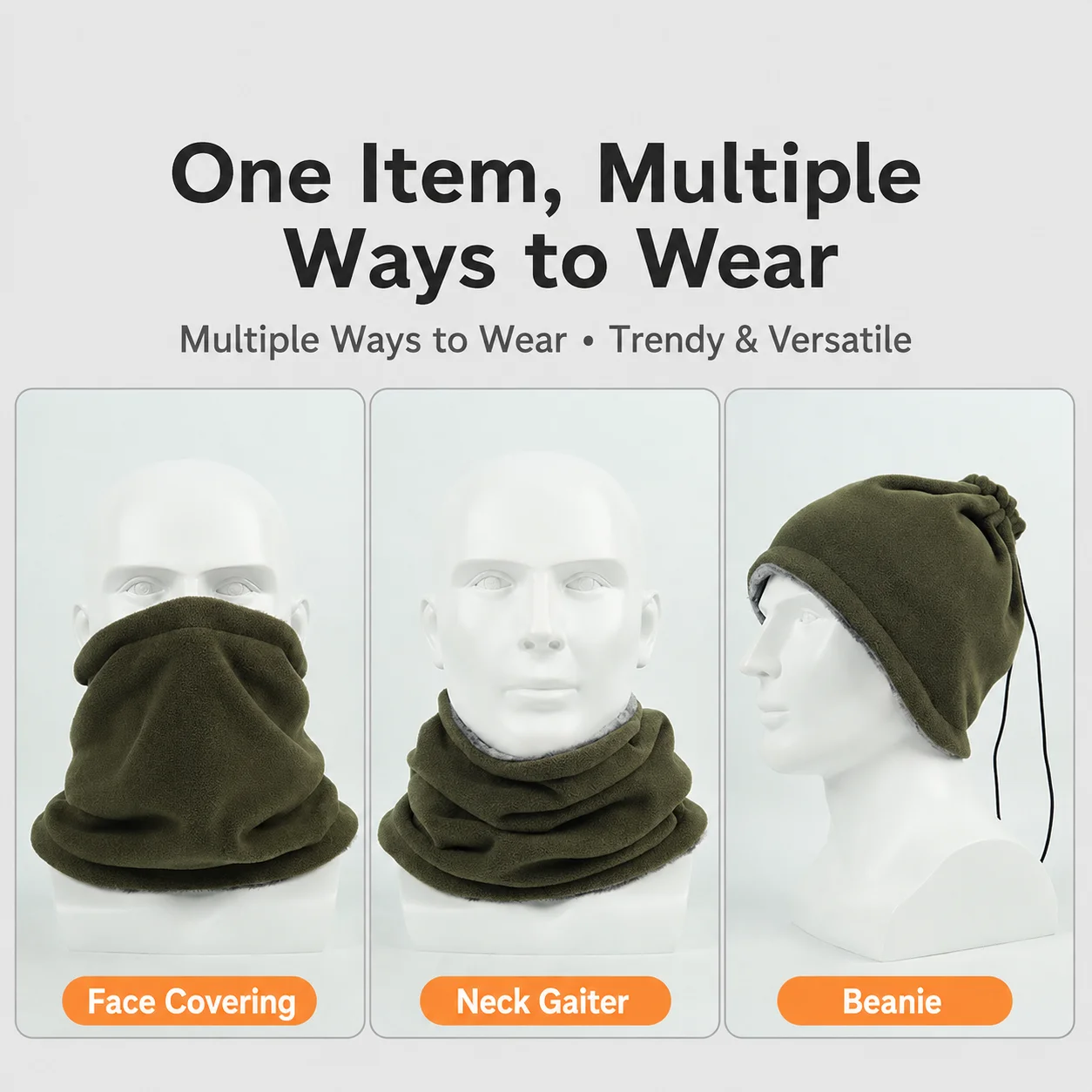 Winter Warm Neck Warmer Men Women Cycling Outdoor Hiking Skiing Fleece Mask Adjustable Drawstring Plush Soft Unisex Neck Gaiter