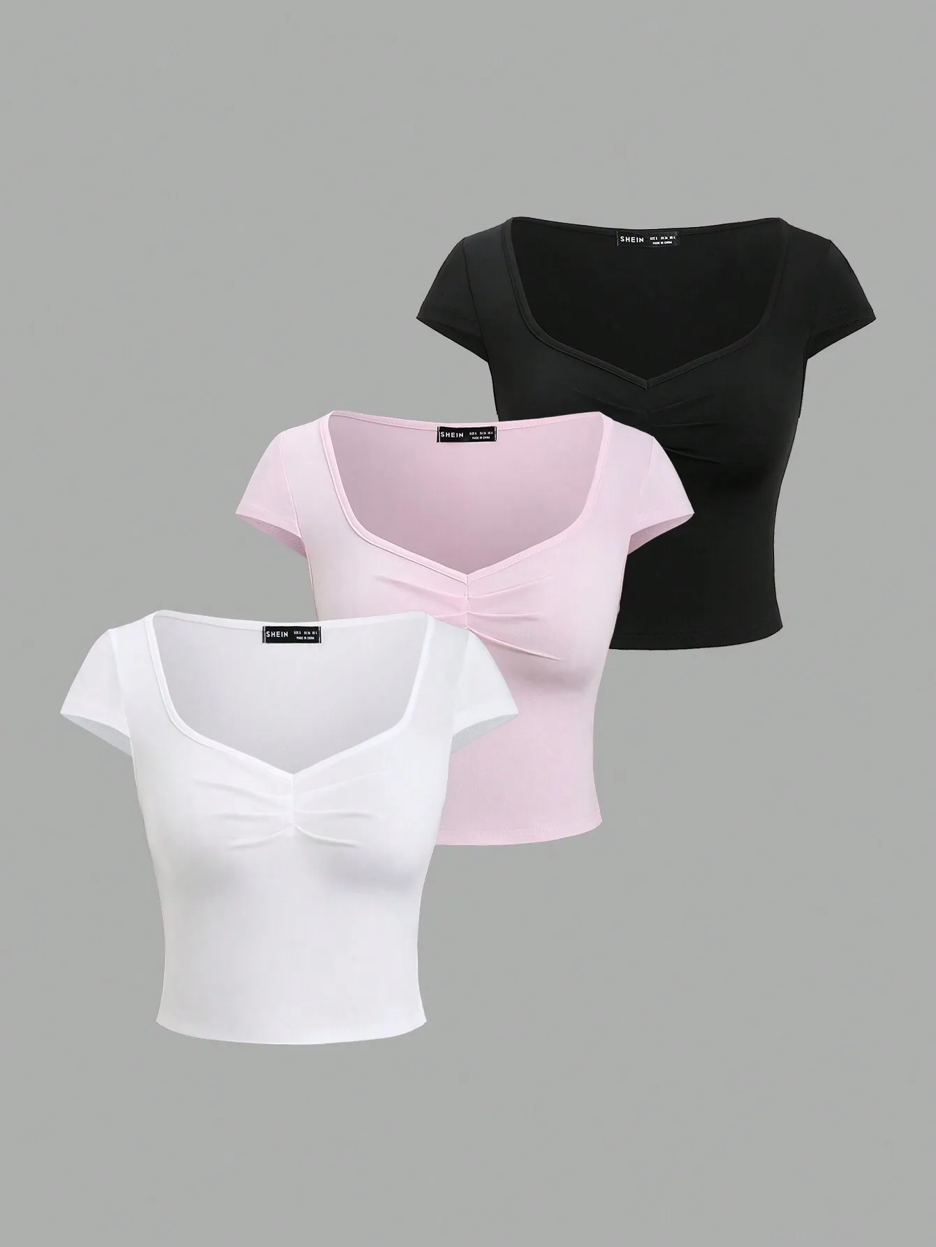 

Women's Solid Color Sweetheart Neck Pleated Crop Top - White, Pink, Black