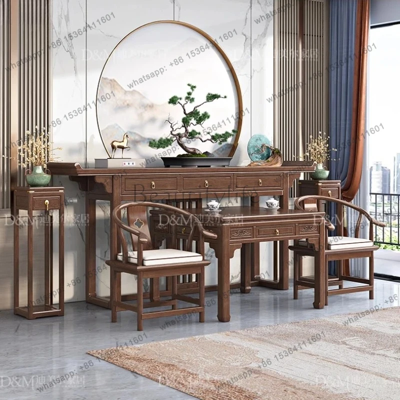 Solid Wood Table Incense Case Household Walnut Six-piece Set Tiao Case Buddhist Scene