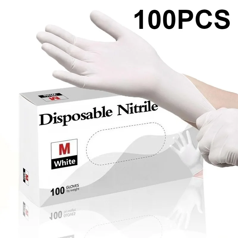

10-100 шт. белых нитриловых перчаток для уборки дома, одноразовые перчатки для парикмахерских, кухни, чистки фруктов и овощей