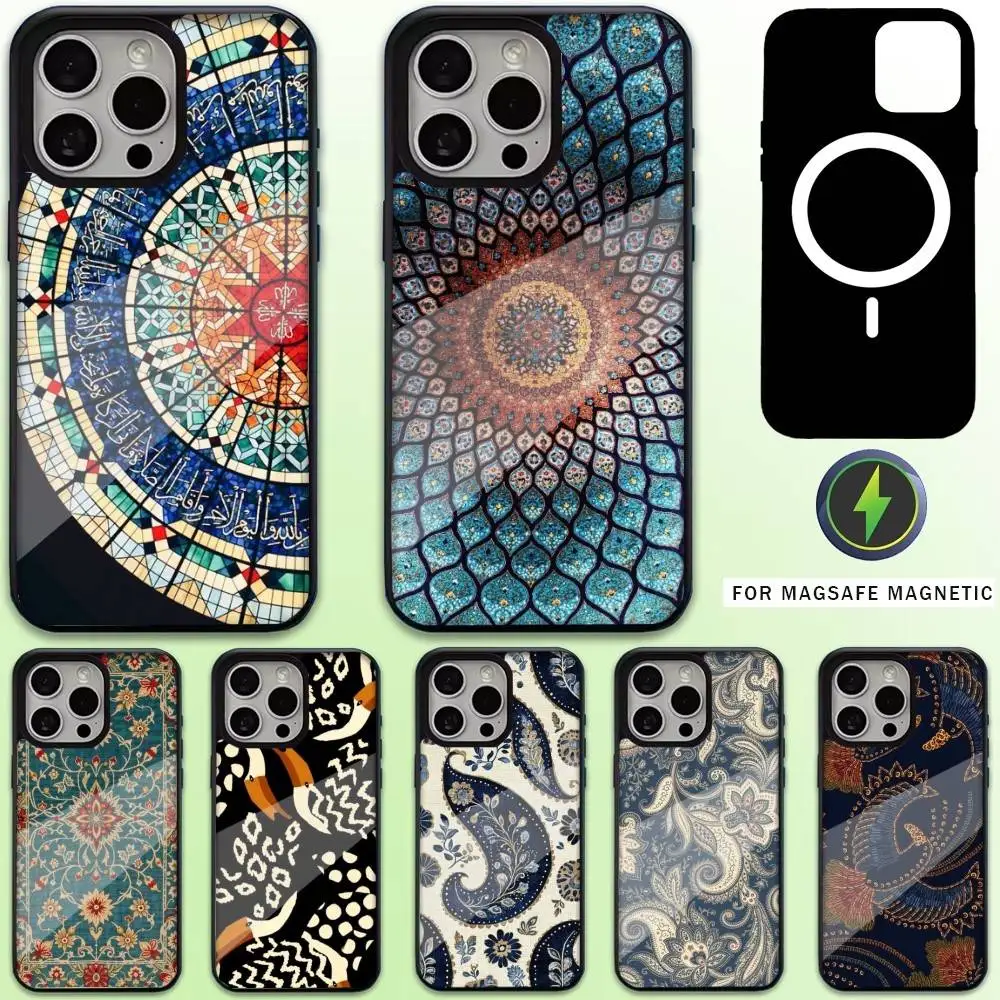 

Persian Pattern Flowers Artwork Phone Case For iPhone17,16,15,14,13,12,11 Plus,Pro Max Magnetic For Magsafe Wireless Charging