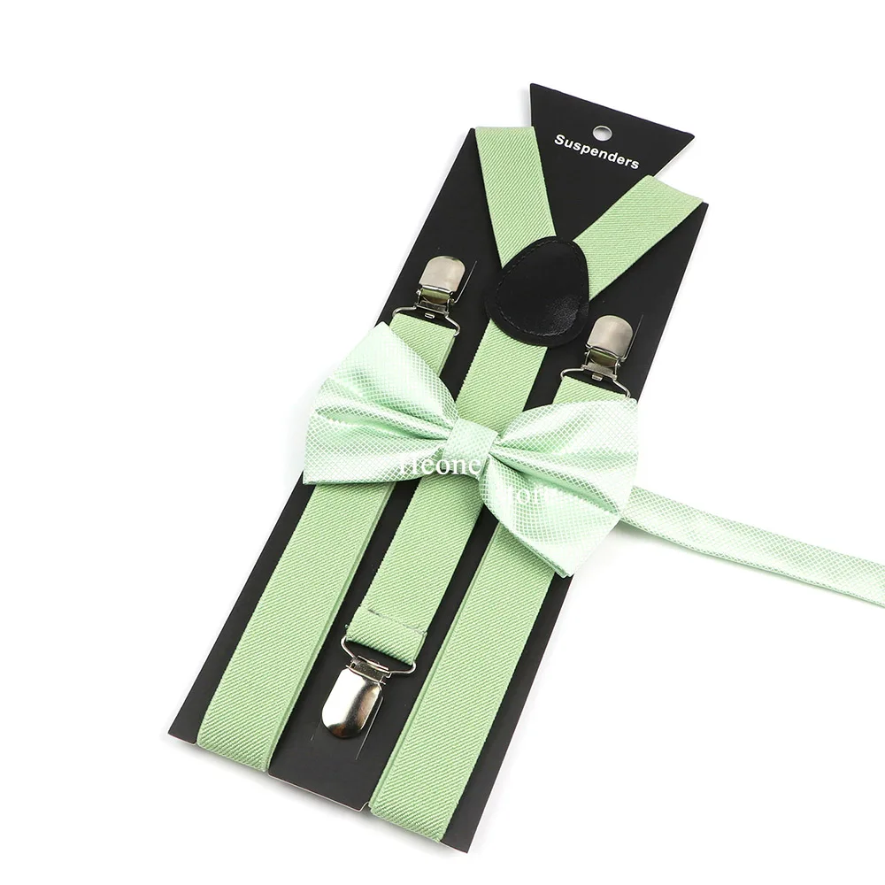 Sage Green Suspender Bowtie Brooch Set