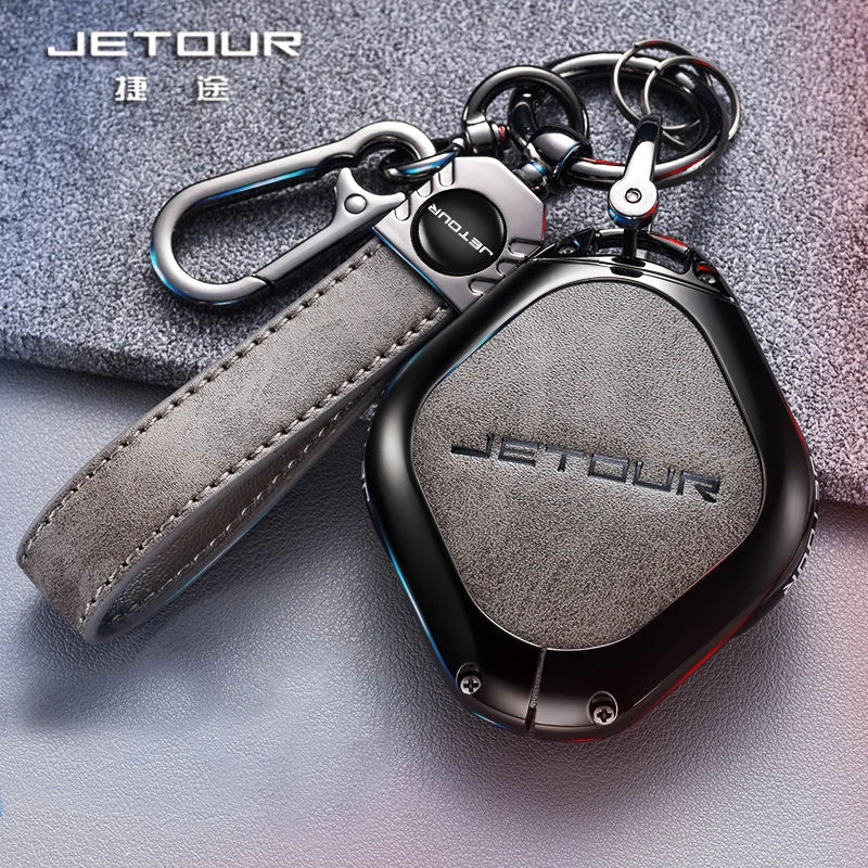 

Car Key Cover for JETOUR Dashing 2022-23 Aluminum Alloy Leather Key Case Key Chains Car Accessories