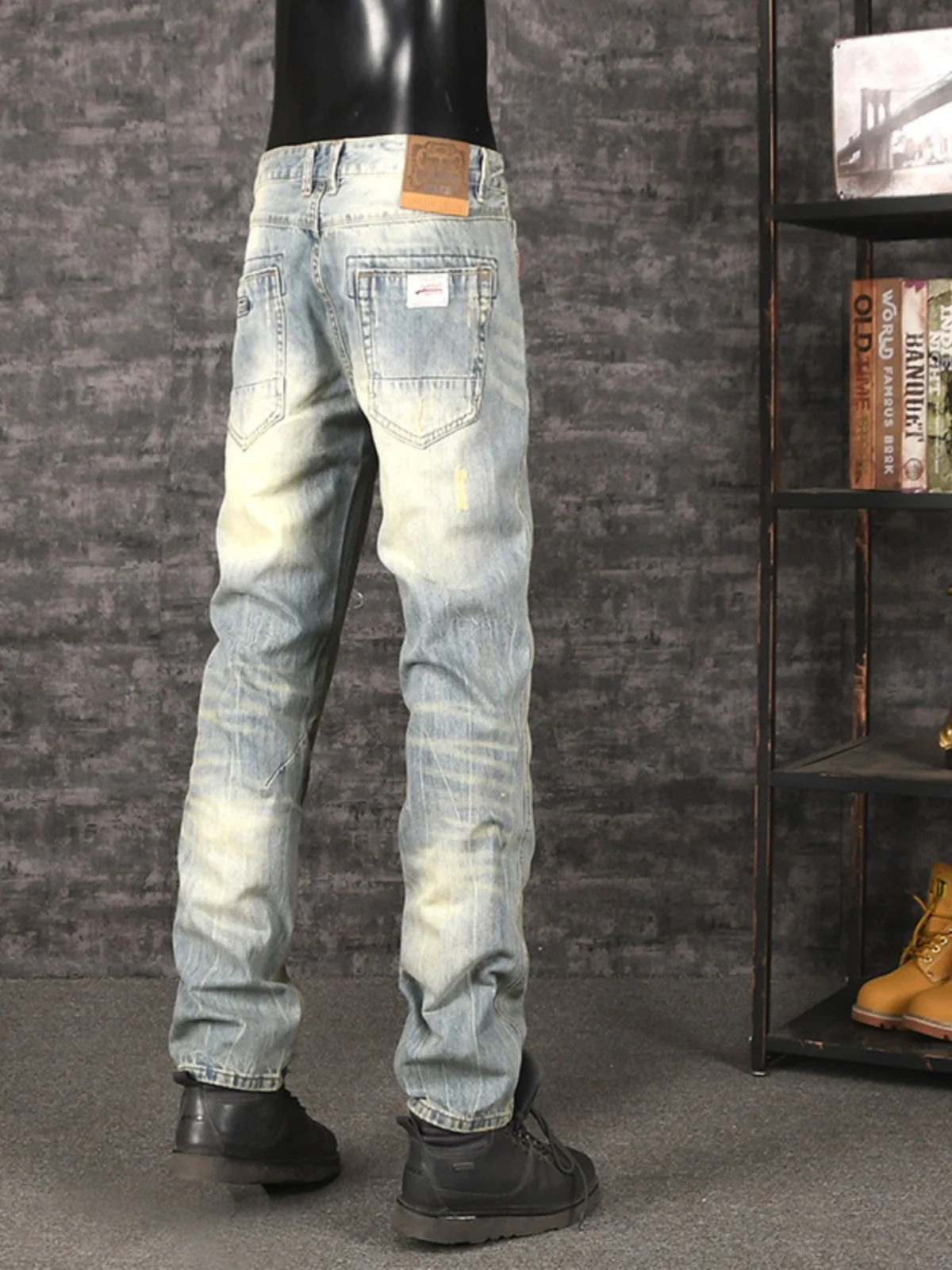 

Retro Waed Slim Fit Straight Leg Jeans Men's Loose Large Size American Sle Cotton Stretch Denim Pants Trendy Spring Autumn