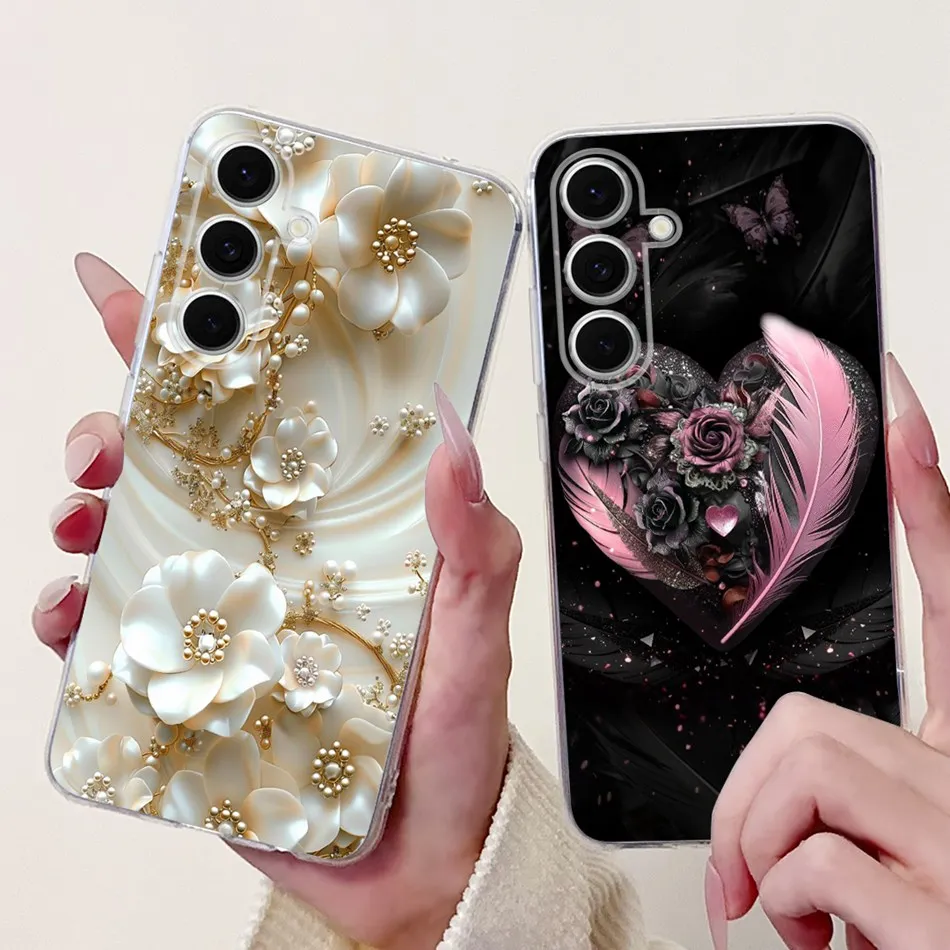 لسامسونج غالاكسي S24 FE S24 + S24 5G أنيقة الأزهار القط قضية الهاتف لسامسونج S24 زائد S 24 S24FE لينة سيليكون بولي يوريثان الحالات #6