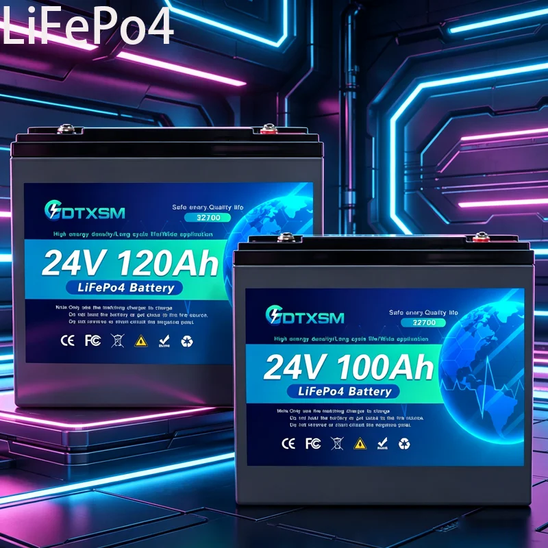 New LiFePO4 24V 100Ah 120Ah Battery Built-in 200A Rechargeable Ferrous Lithium Phosphate Solar Off-grid Energy Storage Battery