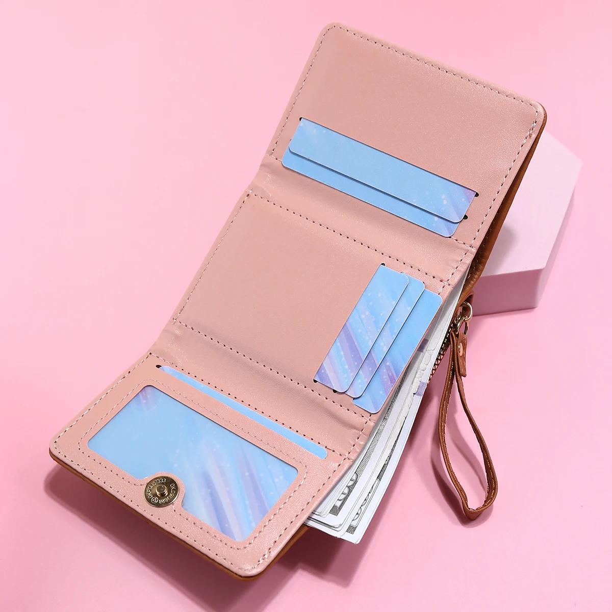 Mini embreagem de couro sintético em forma de coração, carteira com zíper triplo, porta-cartões de grande capacidade, dinheiro, porta-cartão de identificação, porta-moedas