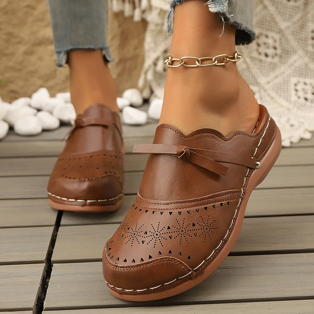 Summer Women Sandals Bow Hollow Bag Head Flat Shoes Comfortable Wedge Women Slippers Platforms Slides Women Zapatos De Mujer_voghion.com