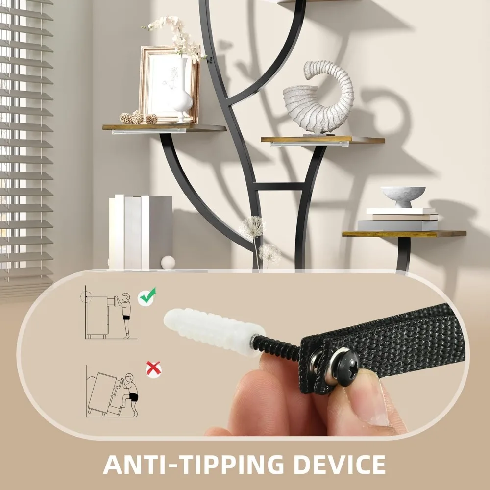 Elegante estantería esquinera iluminada por LED inspirada en árboles de 8 niveles