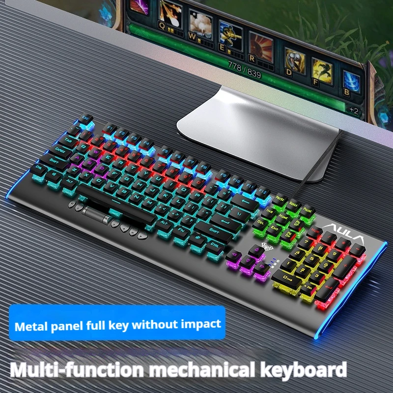 

Aula F2099 104 Key Blue Axis Wired Usb All Keys No Rush Lightweight Dual Color E-Sports Game Multifunctional Mechanical Keyboard