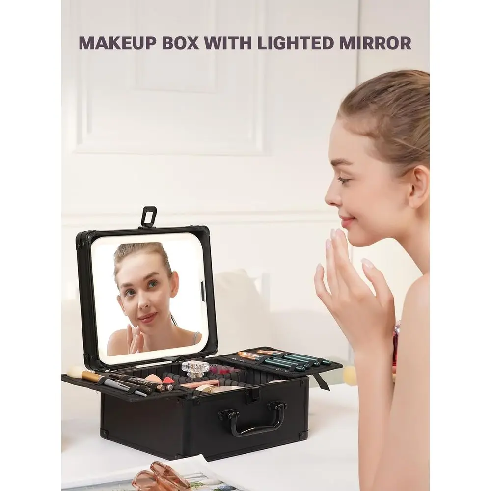 휴대용 메이크업 케이스 (탈부착 가능한 조명 거울 포함), 방수 여행용 트레인 케이스, 화장품 정리함, 조절 가능한 메이크업 가방