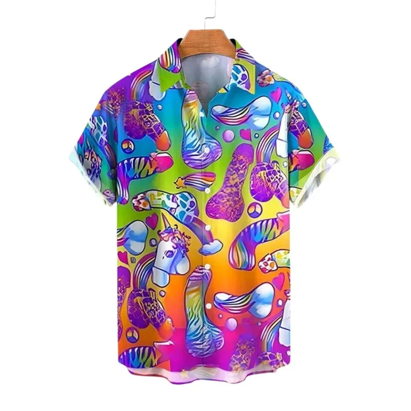 New 3D Hentai Style Mushroom Printed Shirts For Men Kidsn Fashion Cool Shirts & Blouses Mens Hawaiian Short Shirts Clothes Tops