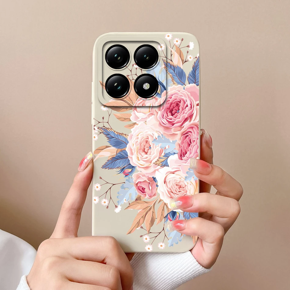Case For Xiaomi 14T Pro Flower Plant Full Coverage Anti Slip Soft Liquid Silicone Bumper For Mi 14 T 14TPro High Quality Housing