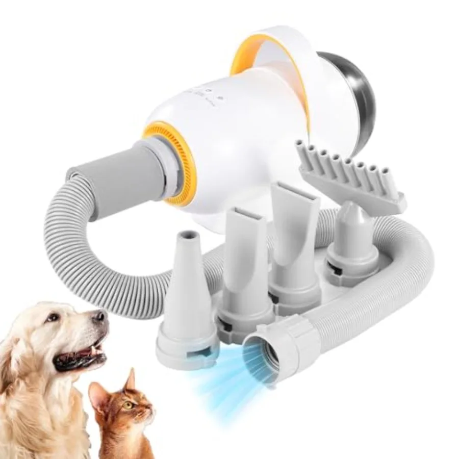 

Профессиональный высокоскоростной фен для собак, набор для груминга с вакуумным пылесосом, фен для шерсти животных с 4 насадками и регулируемой мощностью