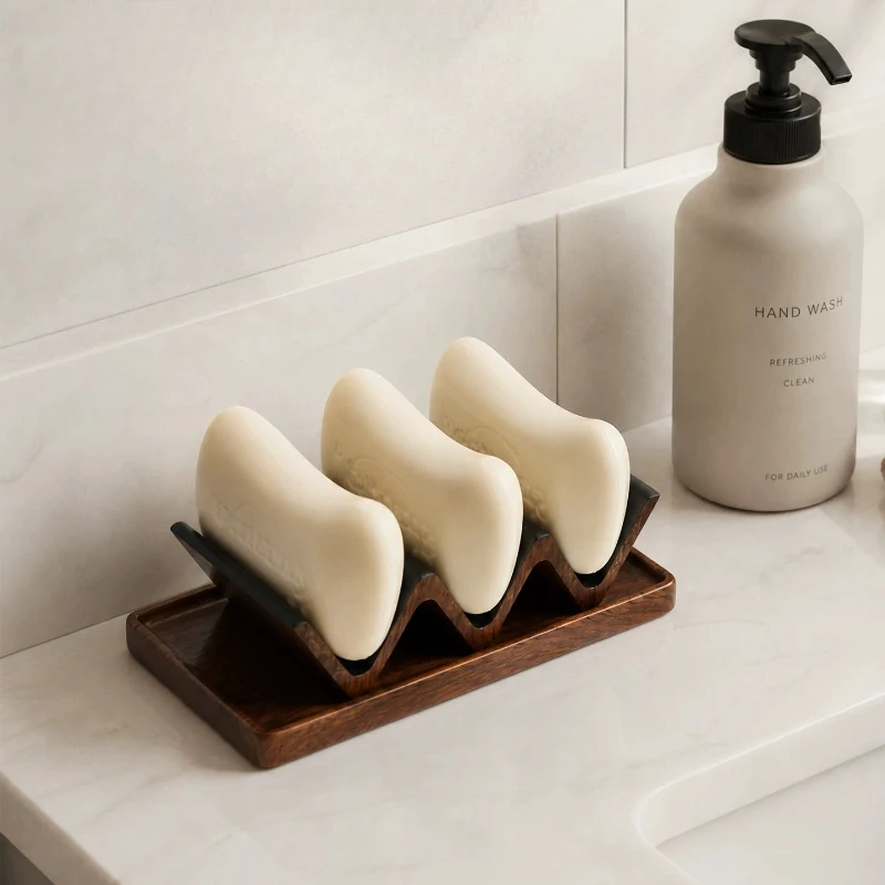 Walnut Wood Grain Soap Dish Multiple Soap Holder with Trays Household Hotel Washbasin Soap Storage Rack Bathroom Accessories