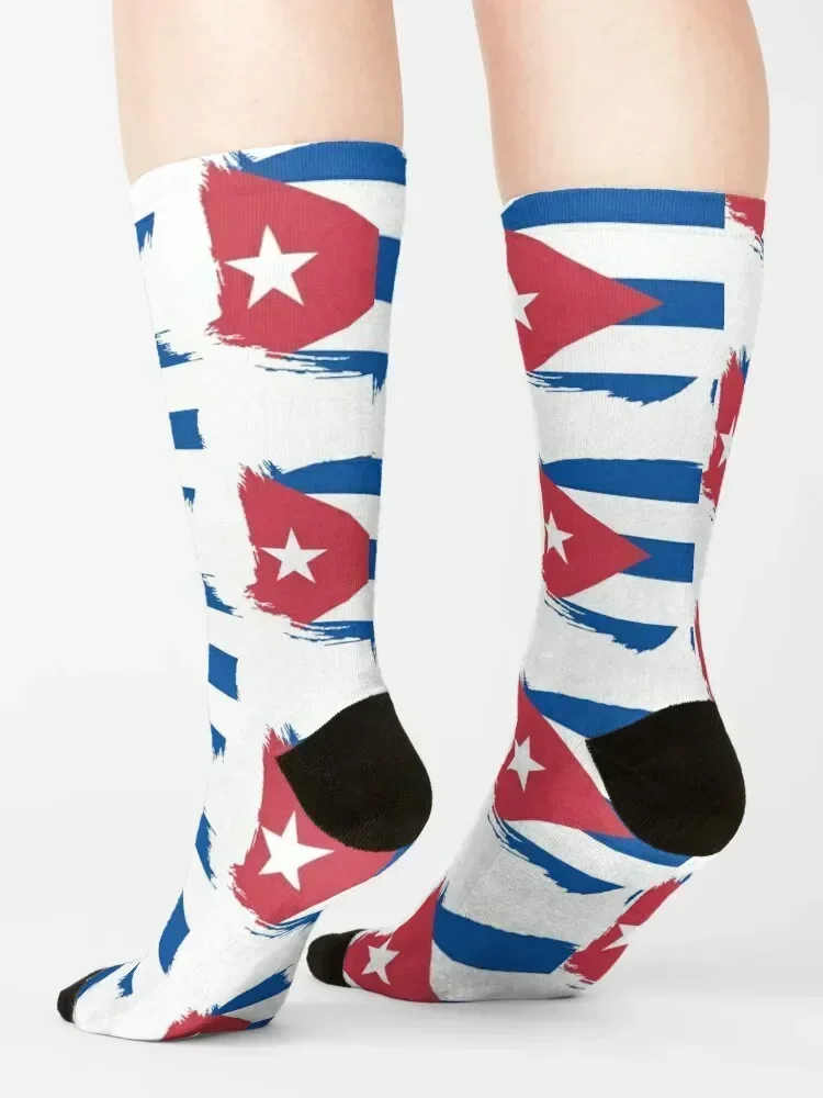 Cuba Flag Painted Socks Rugby japanese fashion bright garter man Women Socks Men's