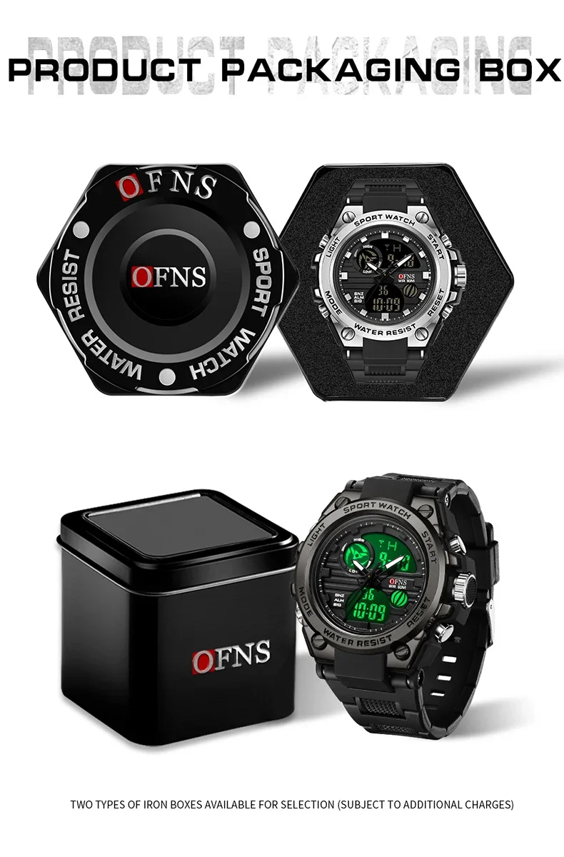 OFNS 739 Fashion Casual Men Watches LED Digital Luminous Sports Military Outdoors Quartz Clock Waterproof Luxury Men Watch